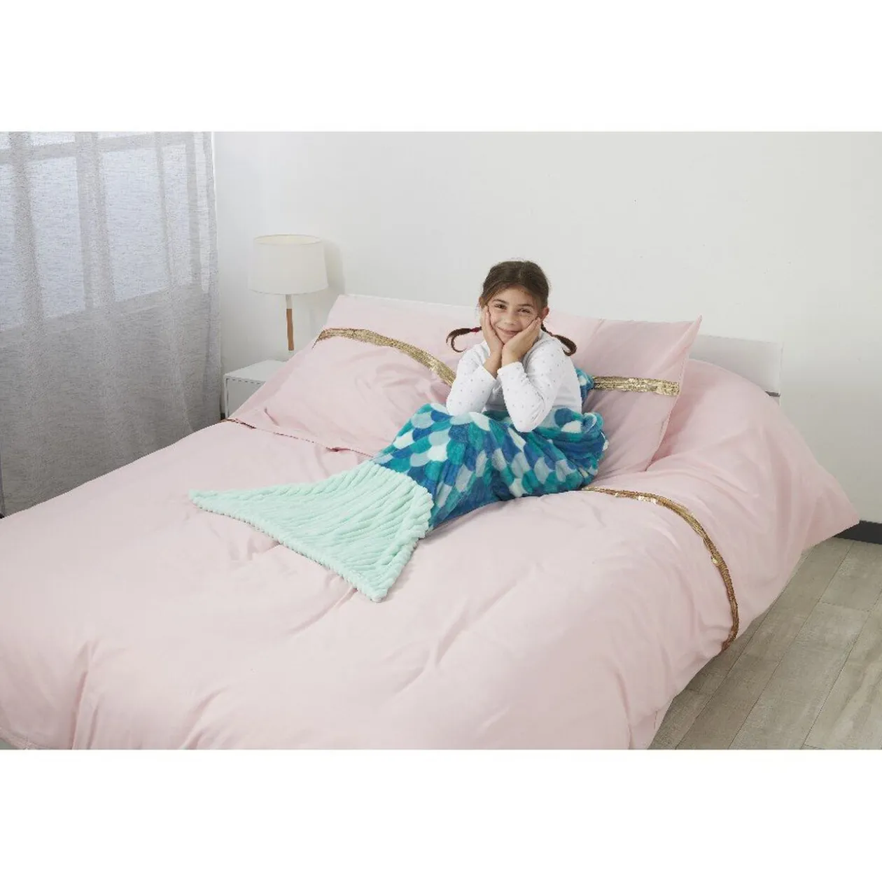 Plaid sirène enfant bleu