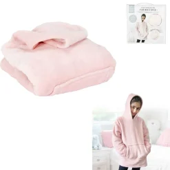 Plaid sweat a capuche enfant intérieur sherpa rose 6/9ans