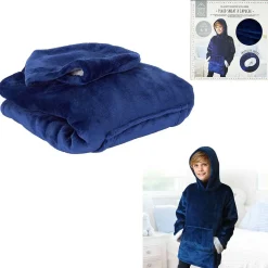 Plaid sweat a capuche enfant intérieur sherpa bleu 6/9ans