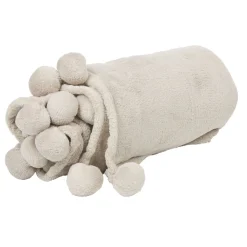 Plaid taupe à pompons