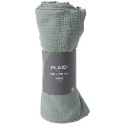 Plaid vert uni 100% coton 150x120cm