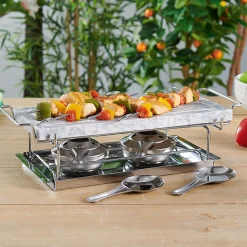 Plancha pierre à cuire marbre avec plateau métal