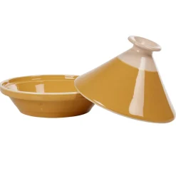 Plat à tajine en faïence jaune moutarde et blanc ivoire