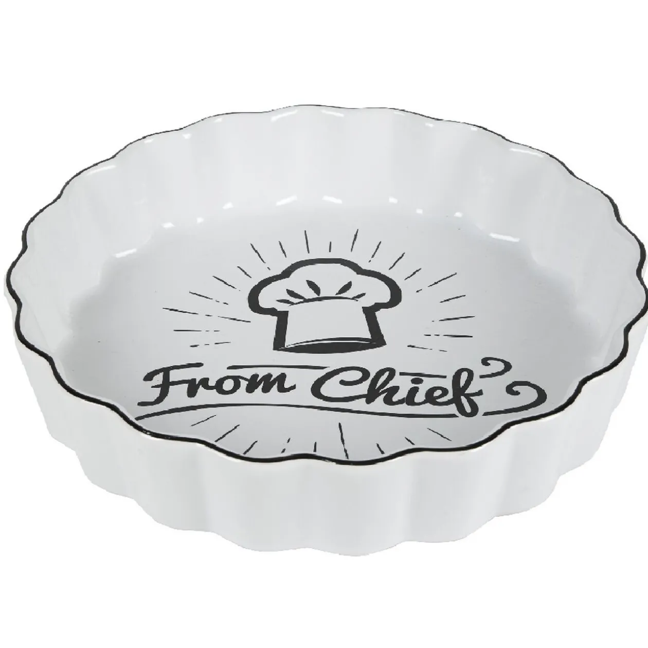 Plat à tarte blanc motif toque noire "From Chief"