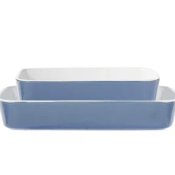 Plat cuisson rectangulaire exterieur bleu interieur blanc 1L 2L x2