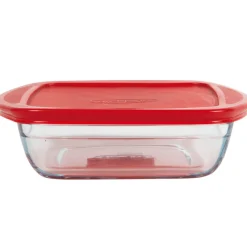 Plat de cuisson carré en verre avec couvercle en plastique 1 L