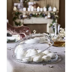 Plat de présentation avec cloche Ø32cm verre transparent