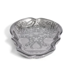 Plat Halloween tête de mort mexicaine en verre noir 15x11xH2cm