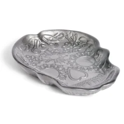 Plat Halloween tête de mort mexicaine en verre noir 15x11xH2cm