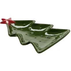 Plat service sapin en céramique vert