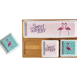 Plateau + 4 coupelles motif flamant rose