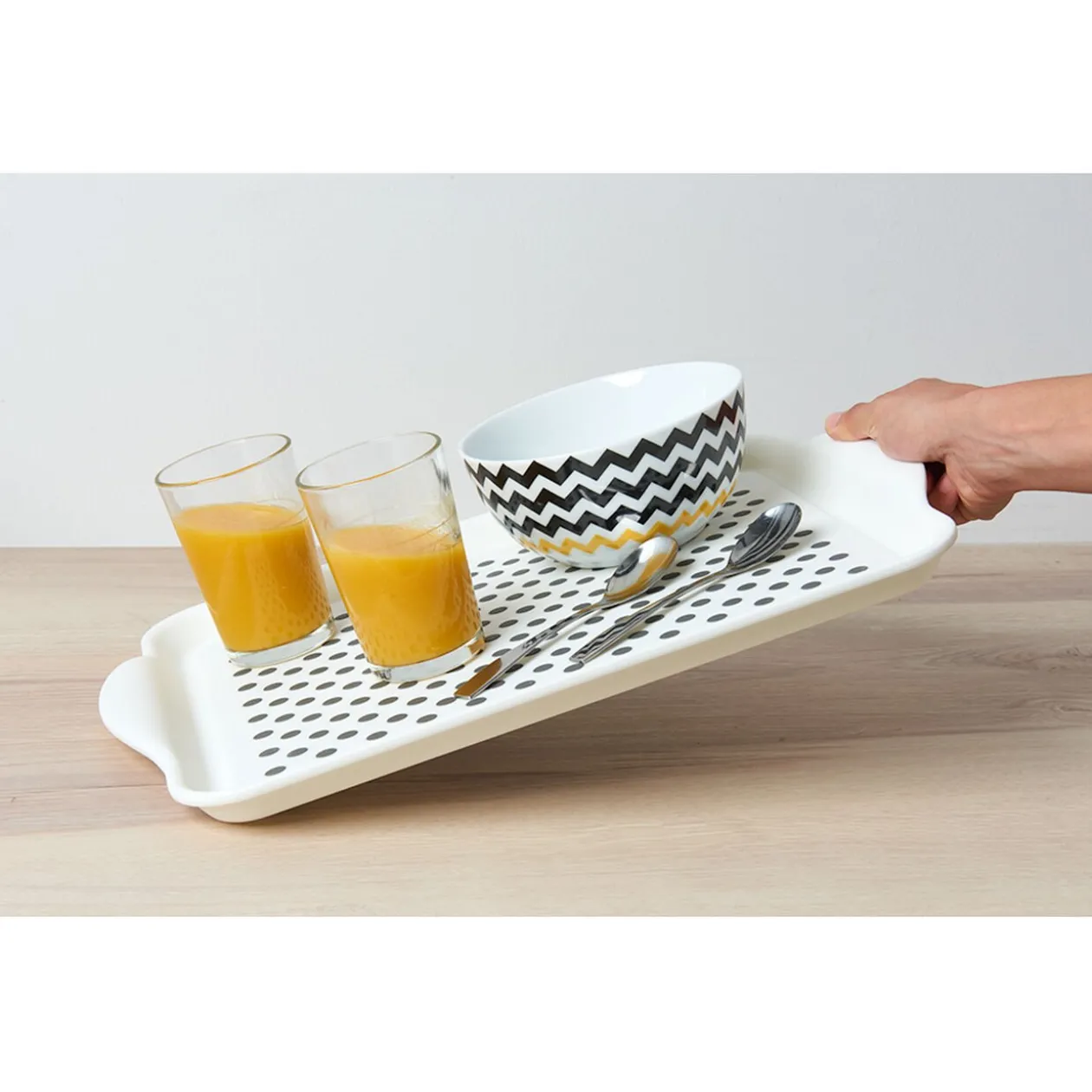 Plateau antidérapant blanc et gris