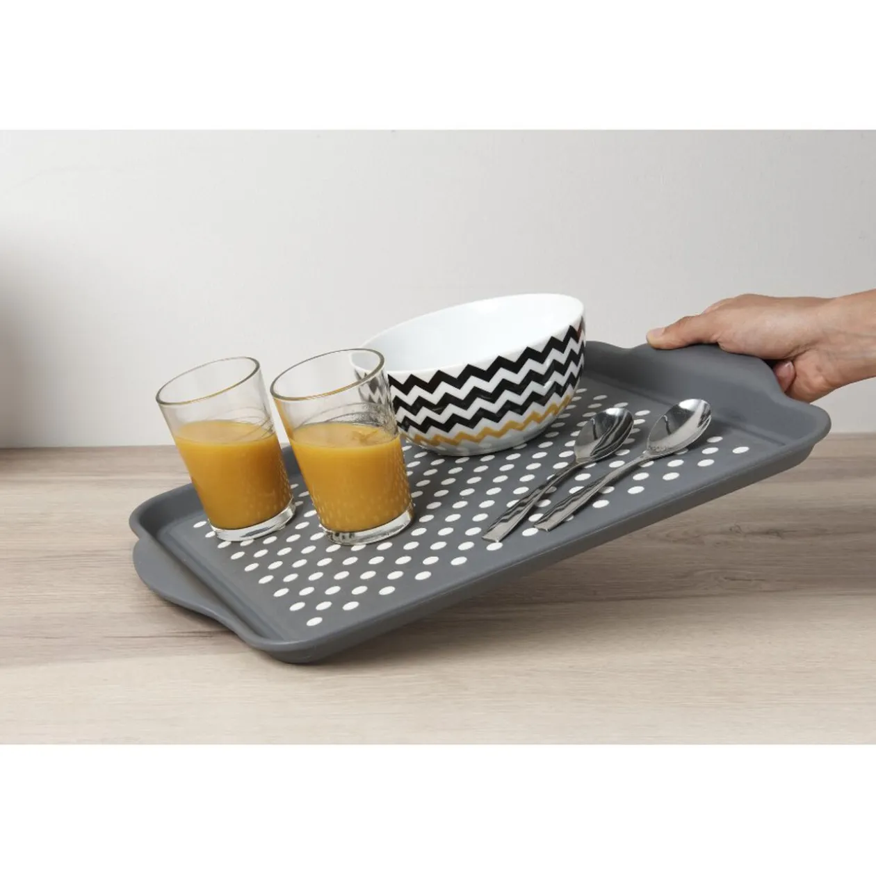 Plateau antidérapant gris et blanc