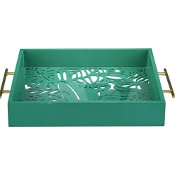 Plateau avec motif tropicaux découpe et fond en verre