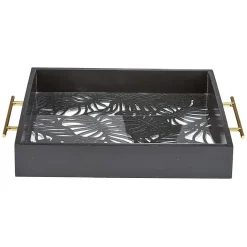 Plateau avec motif tropicaux découpe et fond en verre