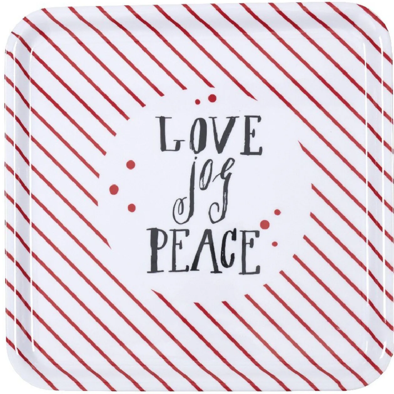 Plateau carré motif rayure rouge inscription Love Jog Peace