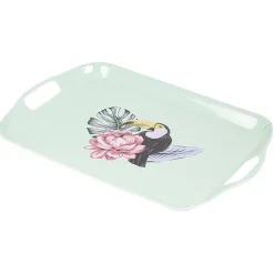 Plateau de service bleu motif oiseau tropical