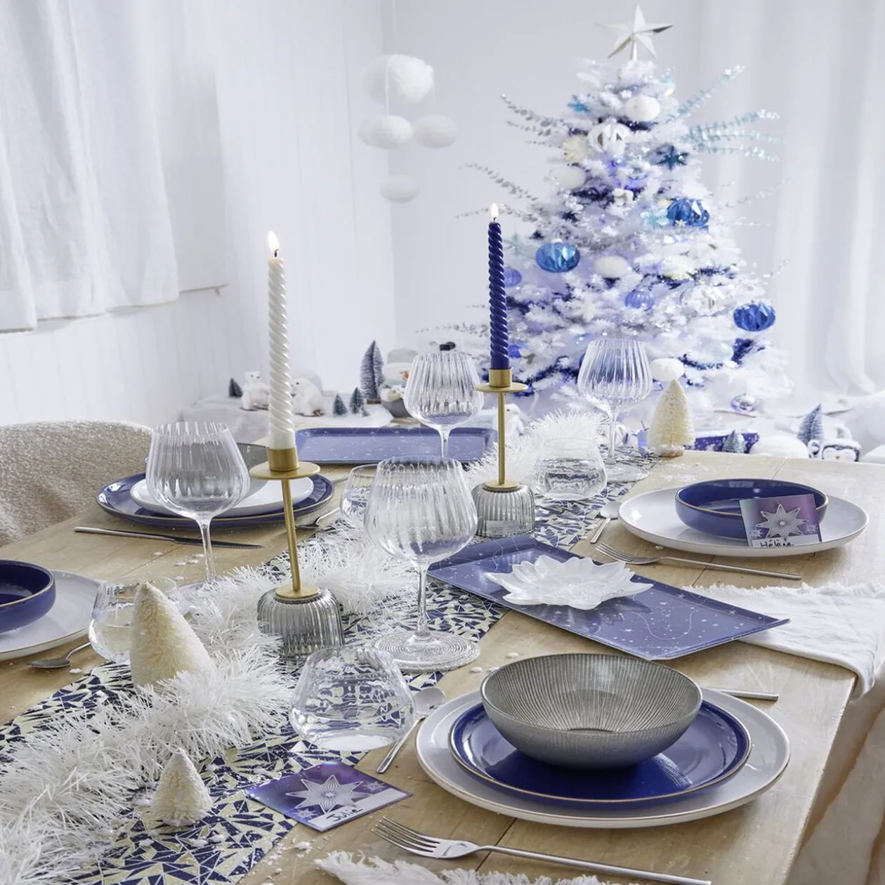 Plateau de service rectangulaire mélaminé bleu motif astral 18x37,5cm