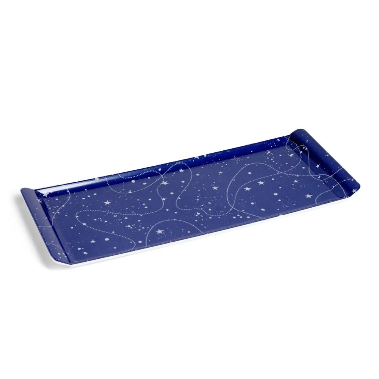 Plateau de service rectangulaire mélaminé bleu motif astral 18x37,5cm