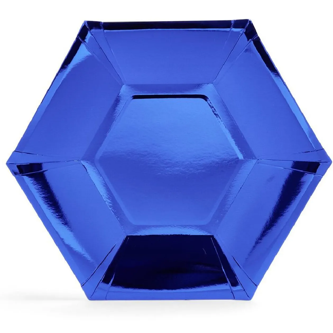 Plateau hexagonal carton bleu métallisé Ø26cm x10