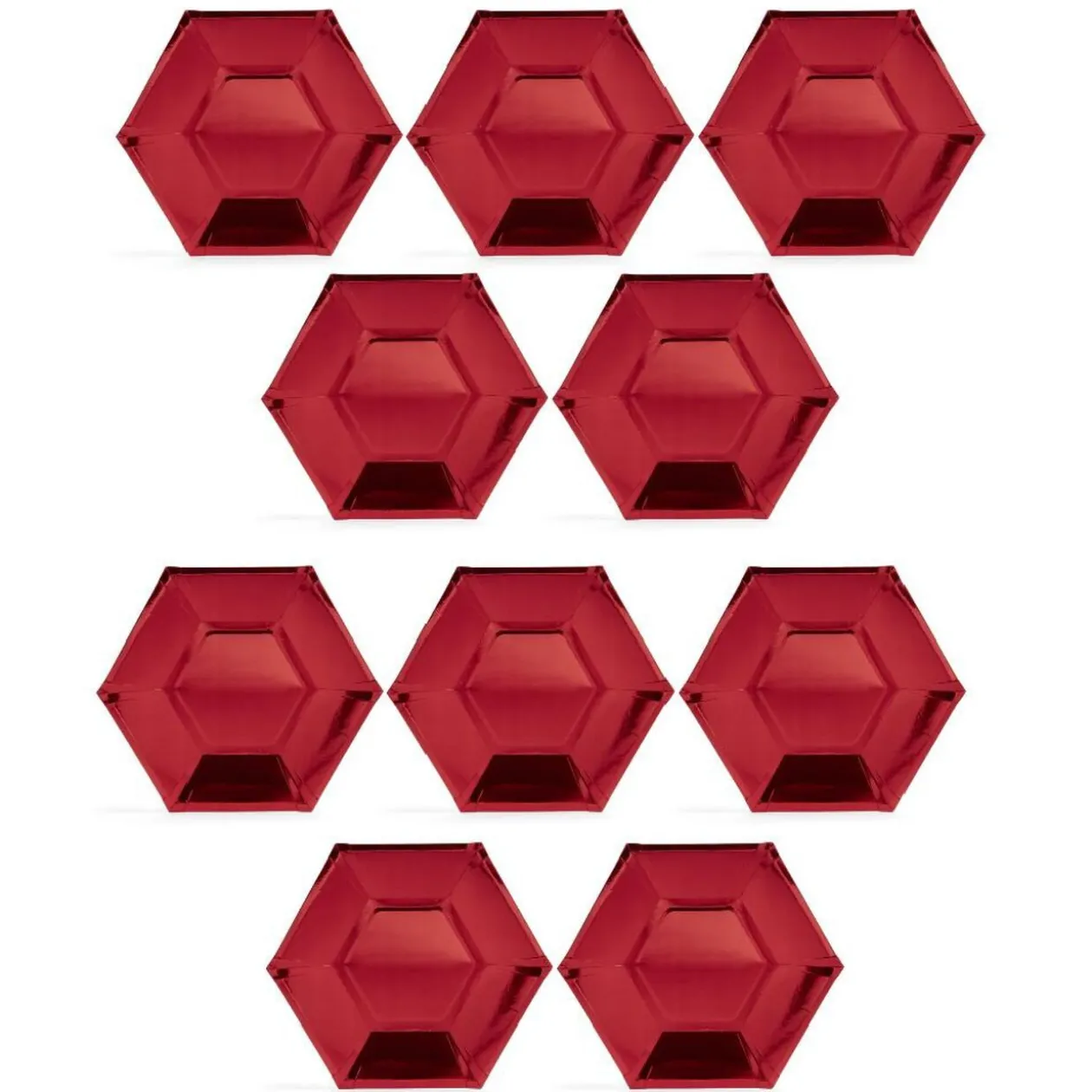 Plateau hexagonal carton rouge métallisé Ø26cm x10