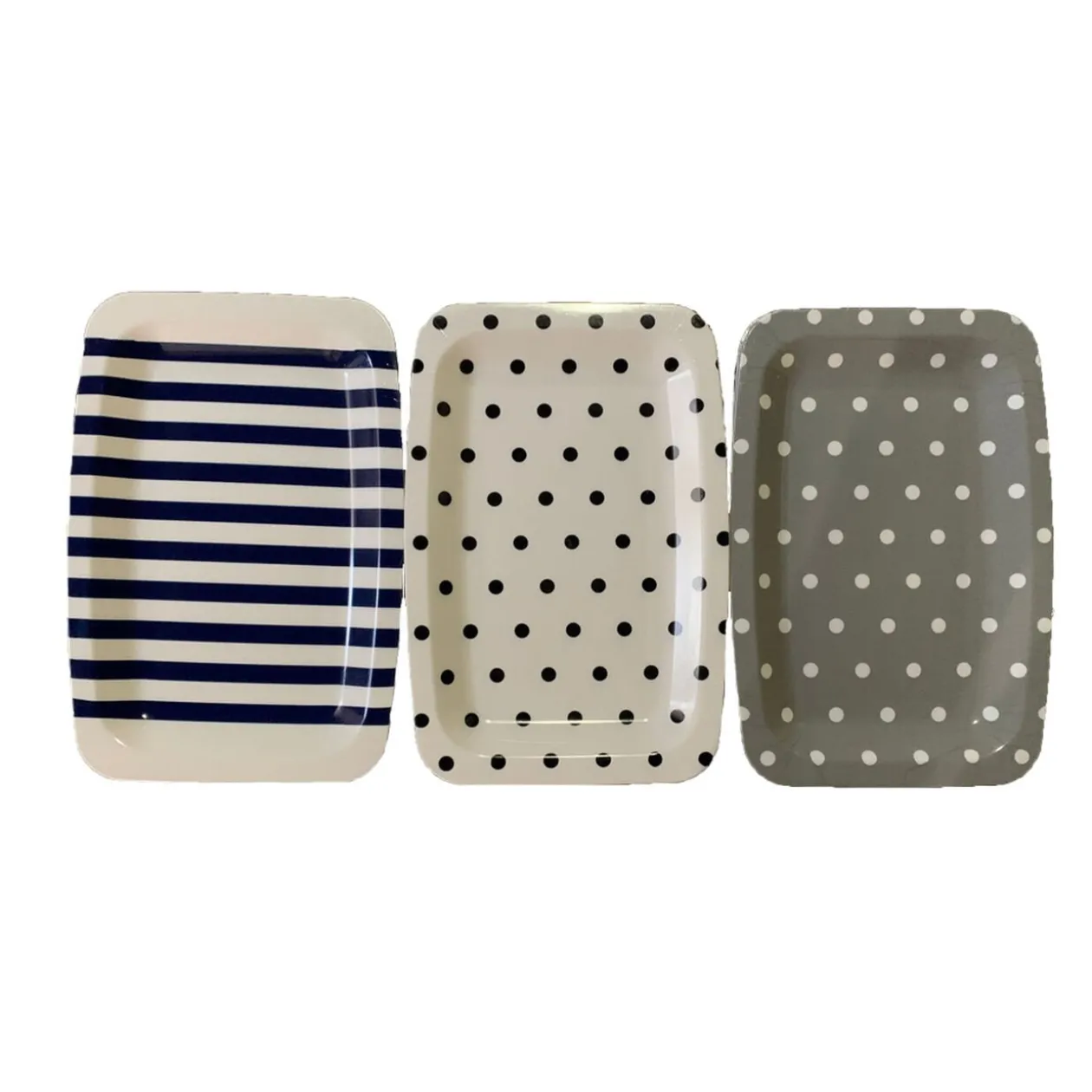 Plateau plastique rayé ou à pois 33x22xH1,5cm