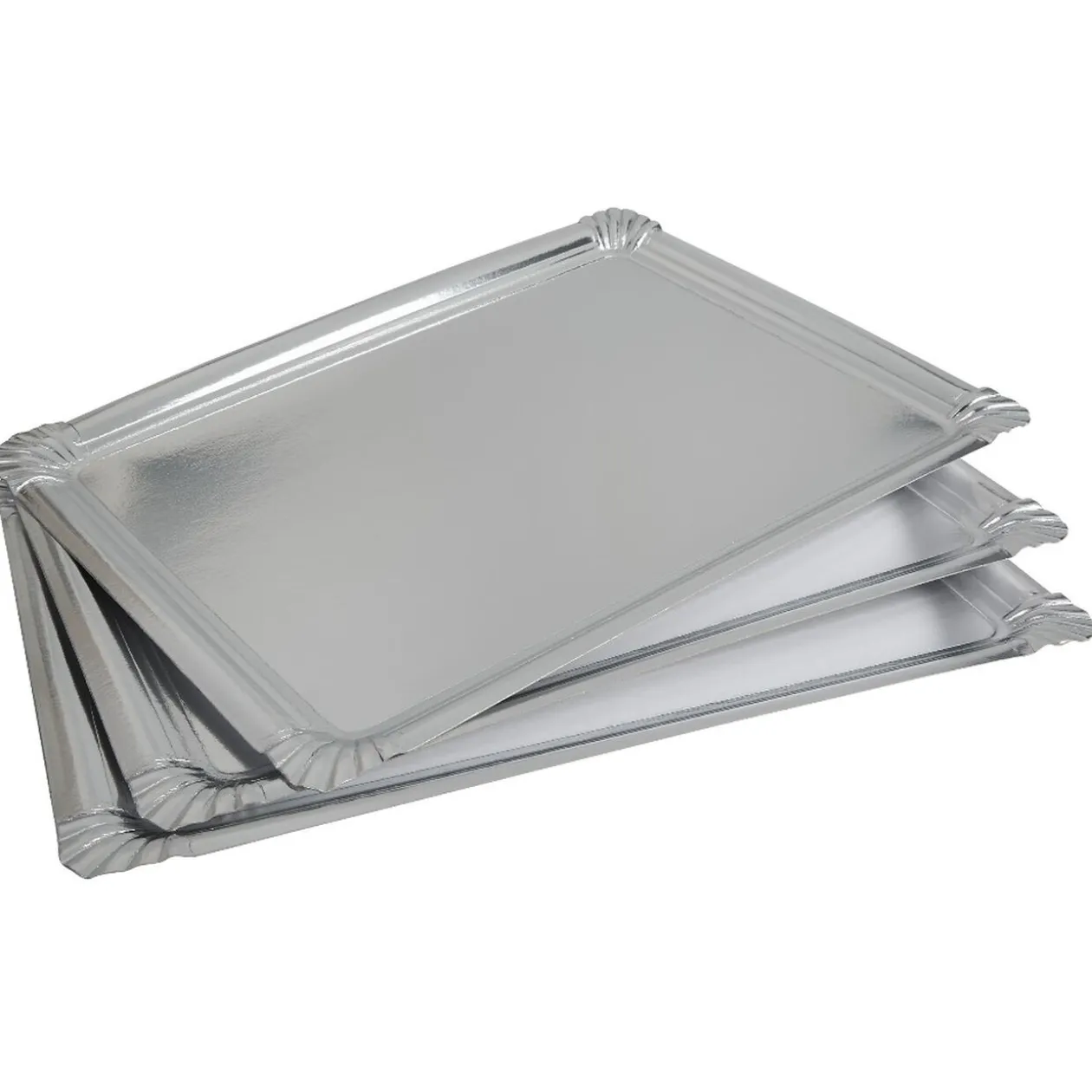 Plateau rectangulaire argenté en carton x3