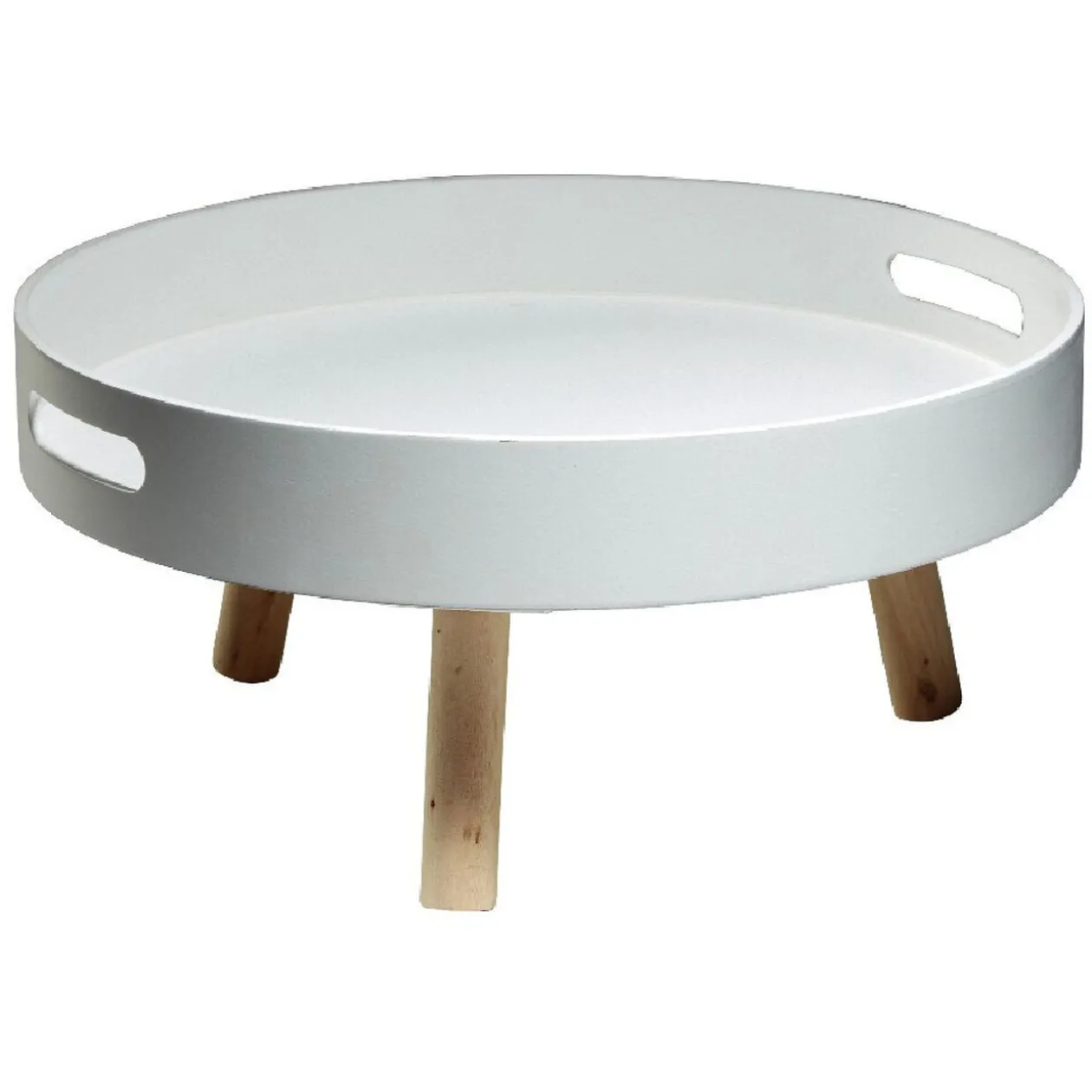 Plateau rond blanc sur pieds bois