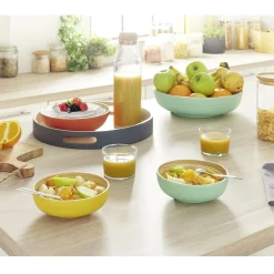 Plateau rond en bambou coloré