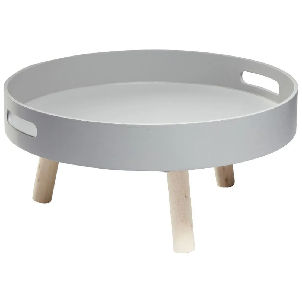 Plateau rond gris sur pieds bois