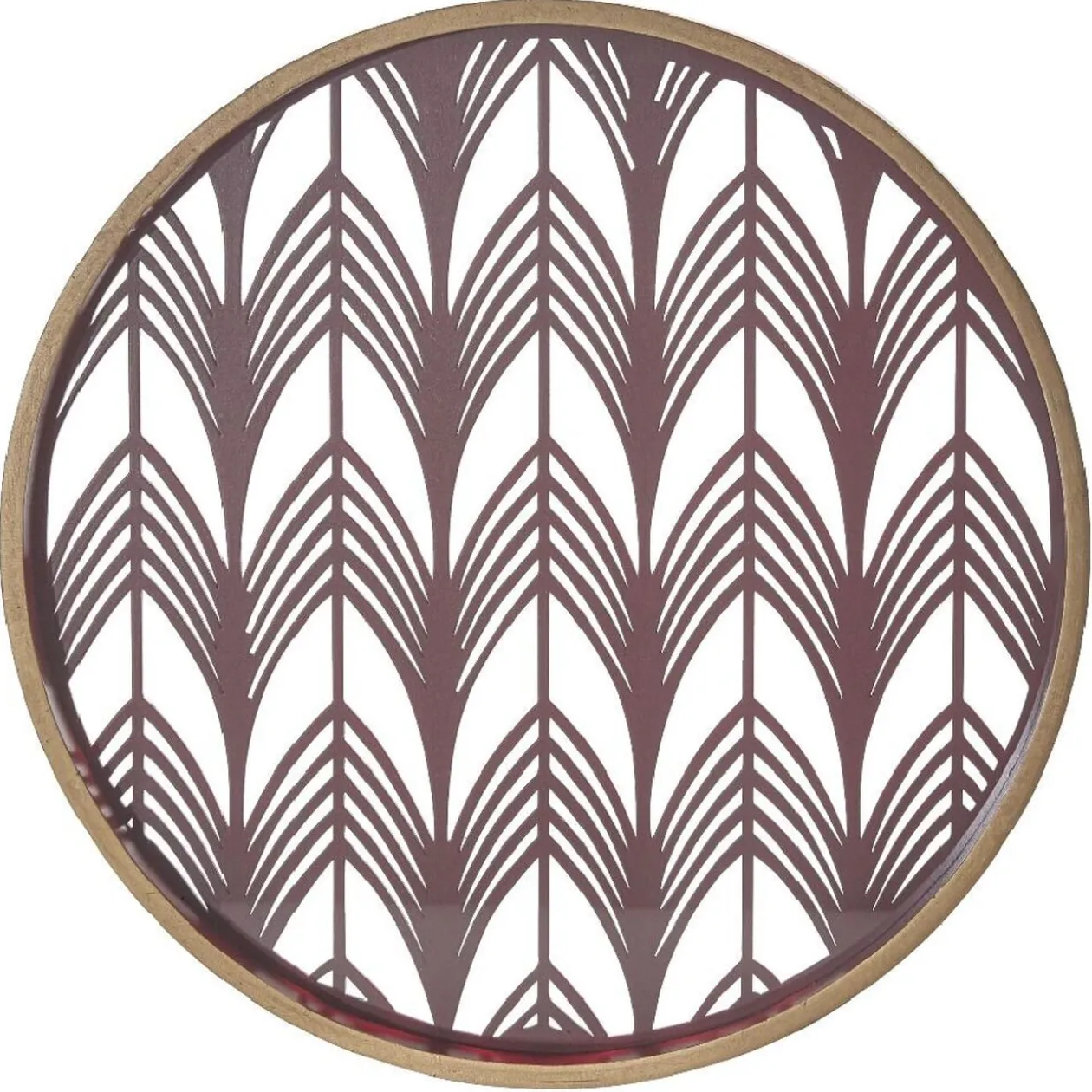 Plateau rond inspiration orientale en métal et bois rouge ou gris