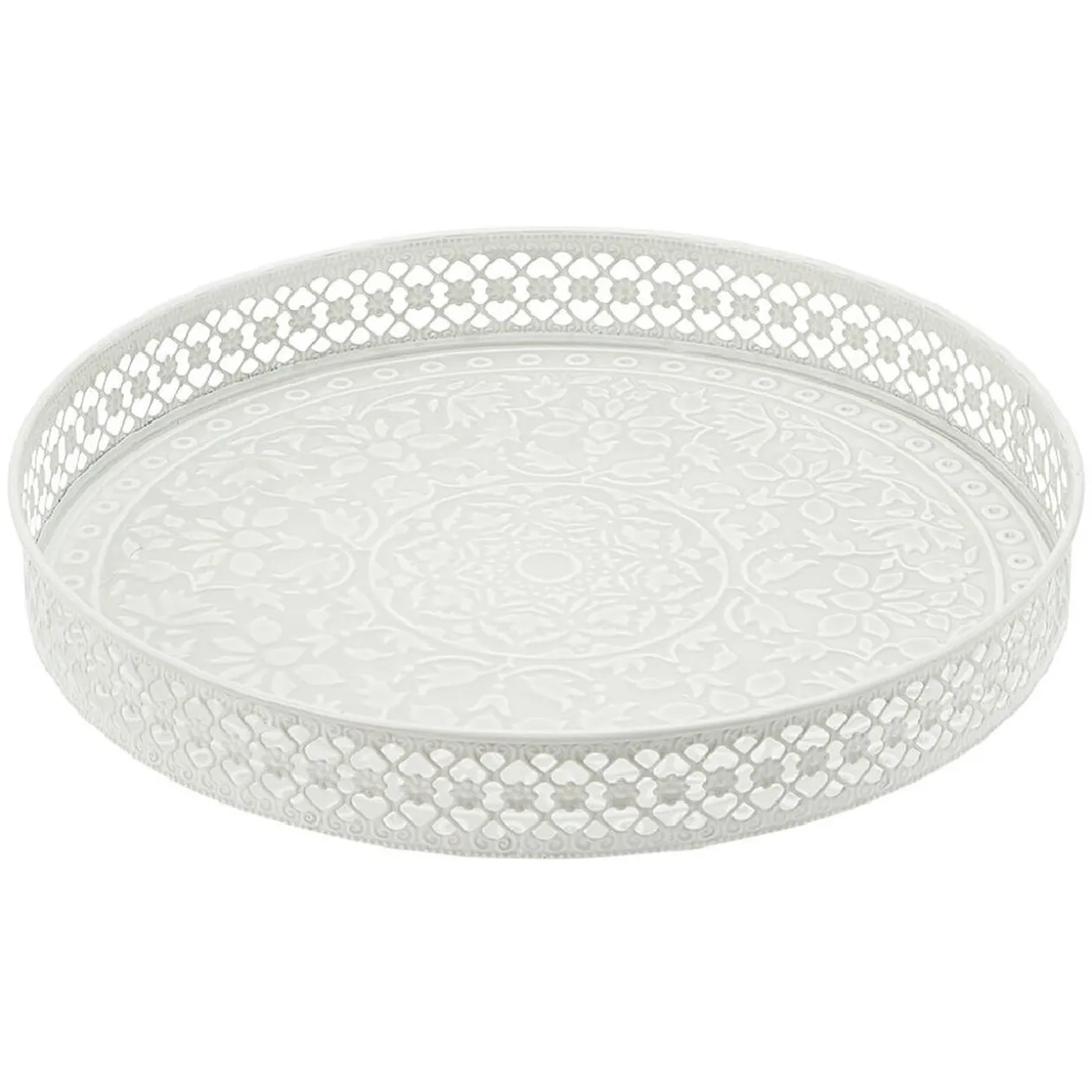 Plateau rond métal motif mandala rose gris ou vert