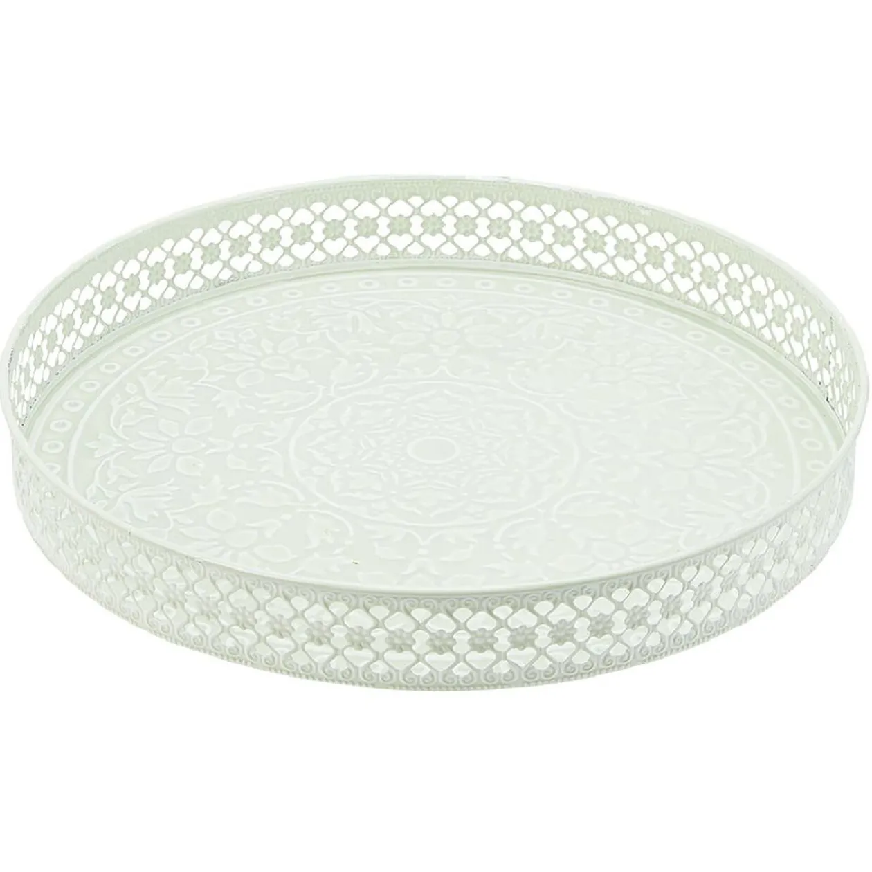 Plateau rond métal motif mandala rose gris ou vert