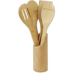 Pot avec 4 ustensiles de cuisine en bambou