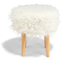 Pouf à poils longs Sherpa blanc