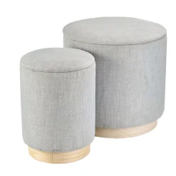 Pouf coffre base bois grand modèle gris clair