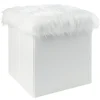 Pouf coffre Clara dessus effet fourrure blanche