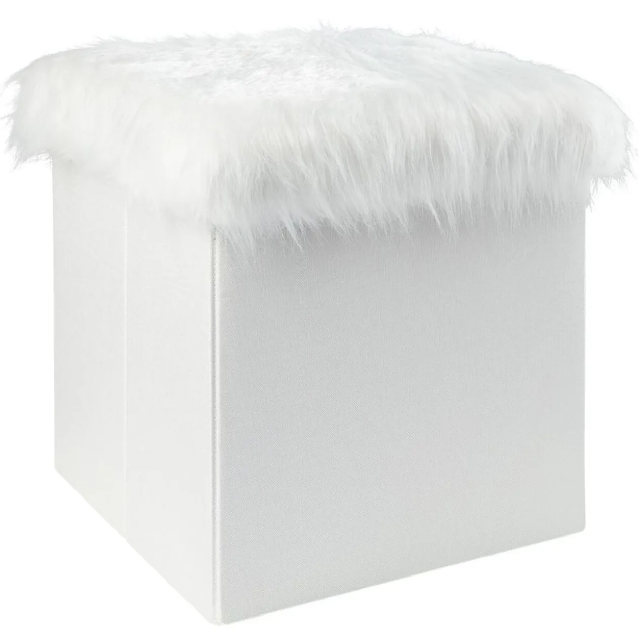 Pouf coffre Clara dessus effet fourrure blanche