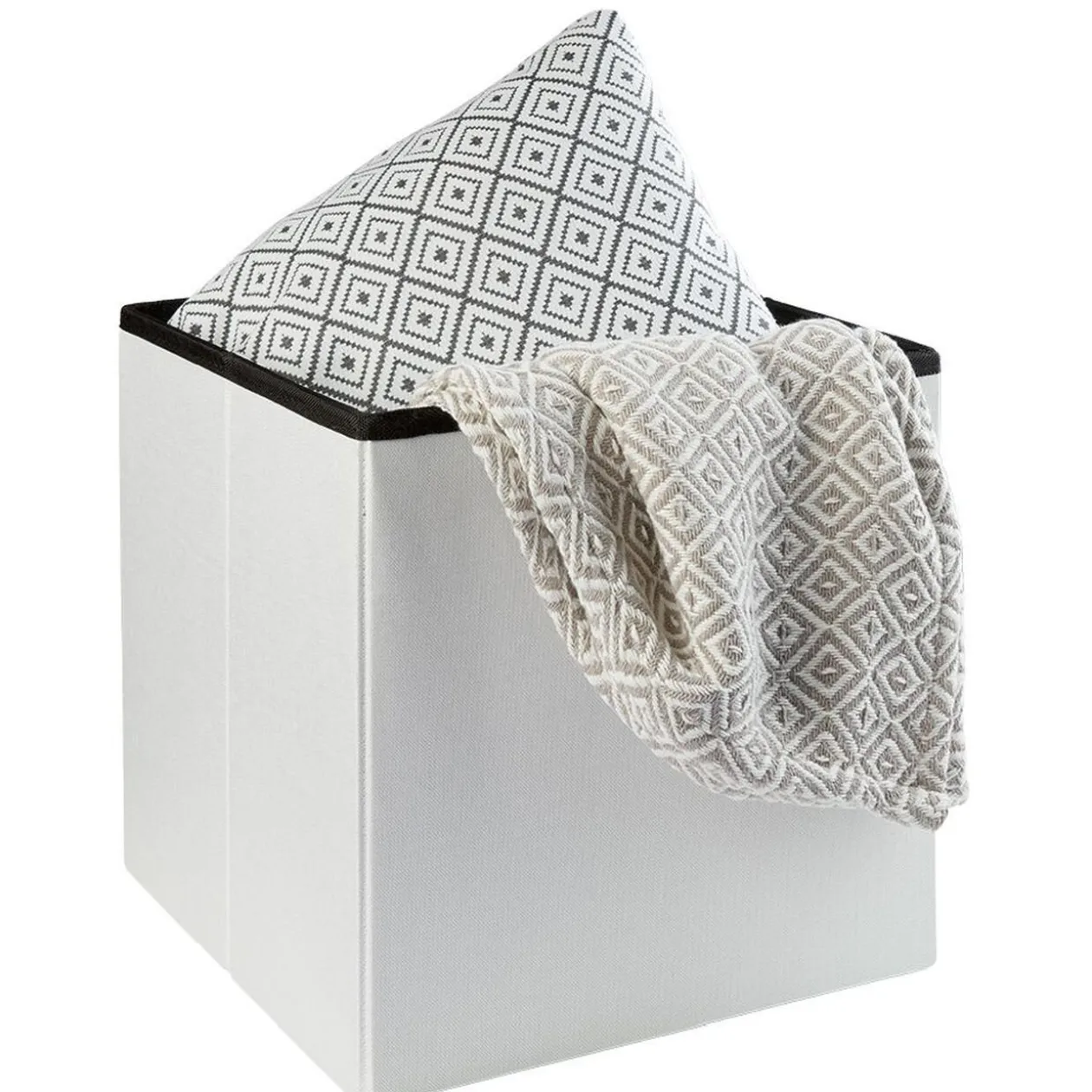 Pouf coffre Clara dessus effet fourrure blanche