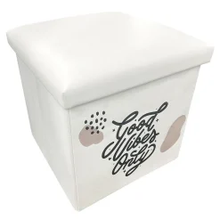 Pouf coffre Good Vibes Only blanc et noir 38x38x38cm