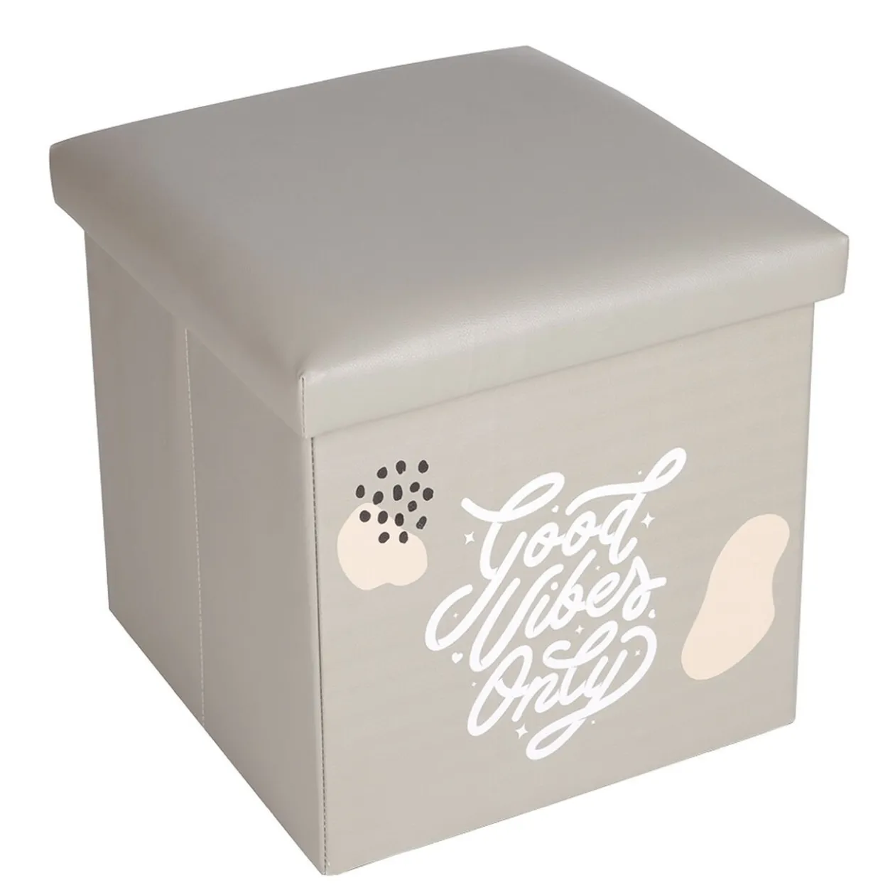 Pouf coffre Good Vibes Only marron et blanc 38x38x38cm