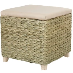 Pouf coffre osier beige vert