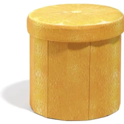 Pouf coffre rond design citron jaune