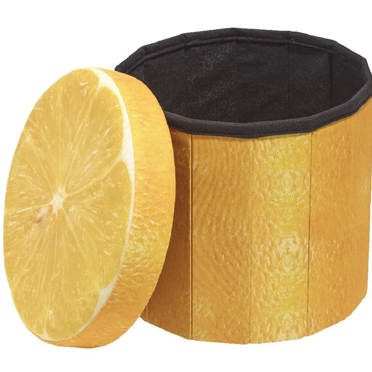 Pouf coffre rond design citron jaune