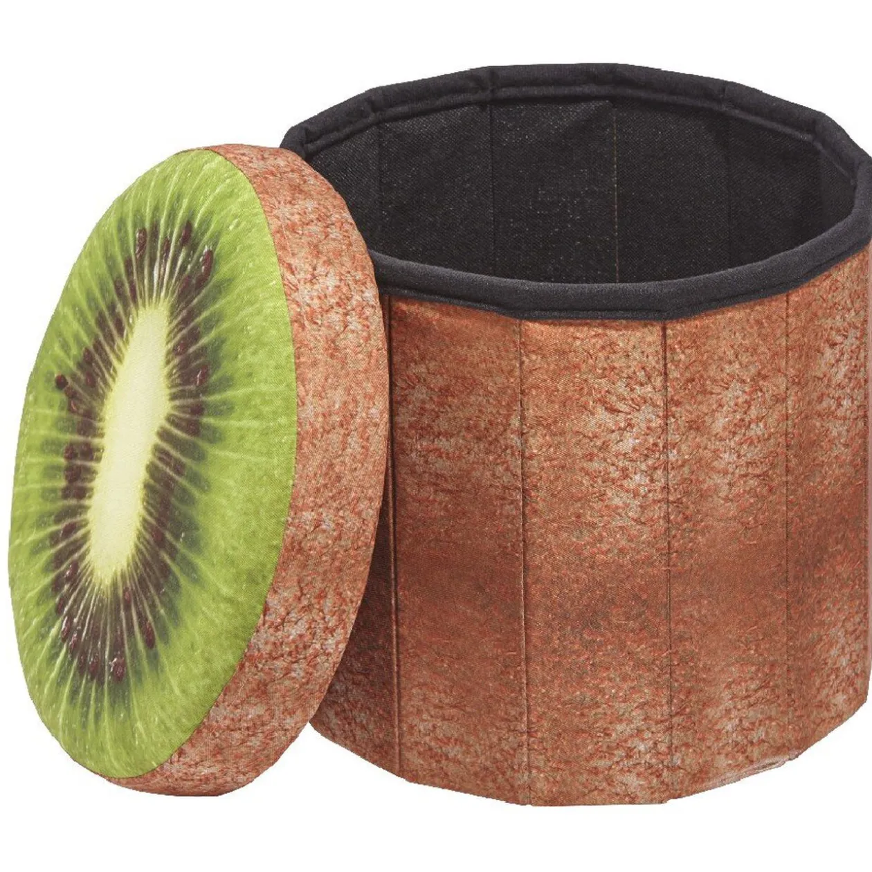 Pouf coffre rond design kiwi vert et marron