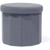 Pouf coffre rond pliable velours côtelé gris Ø40xH36 cm