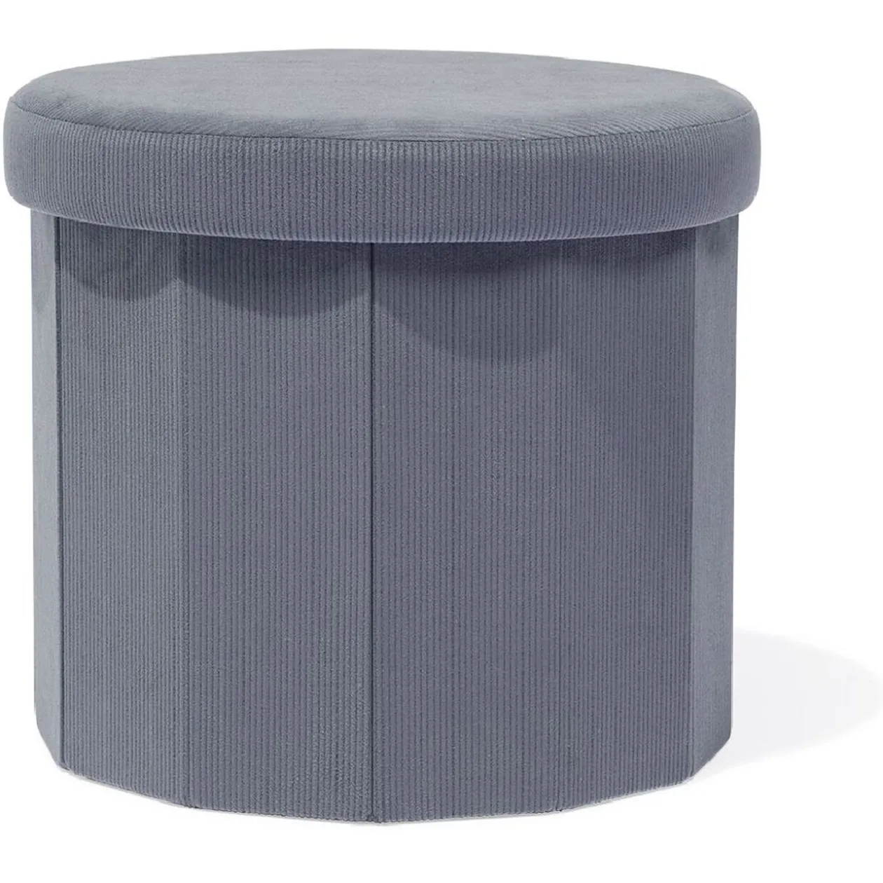 Pouf coffre rond pliable velours côtelé gris Ø40xH36 cm