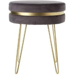 Pouf en velours gris pieds métal doré