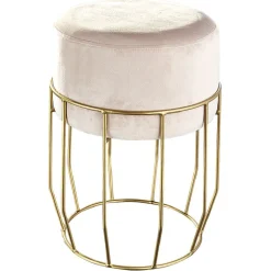 Pouf en velours pied métal doré H40 cm