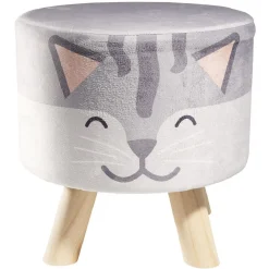 Pouf enfant motif chat gris et blanc Ø30xH30cm